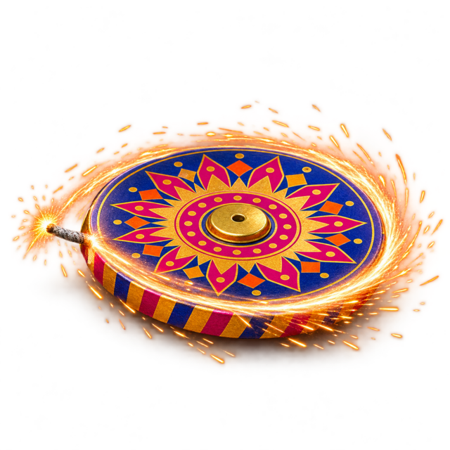 Colourful ground chakkar spinning with golden sparks